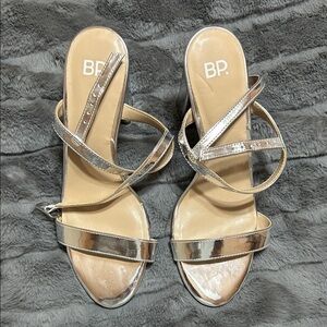 BP Shiny Silver Strappy Heels